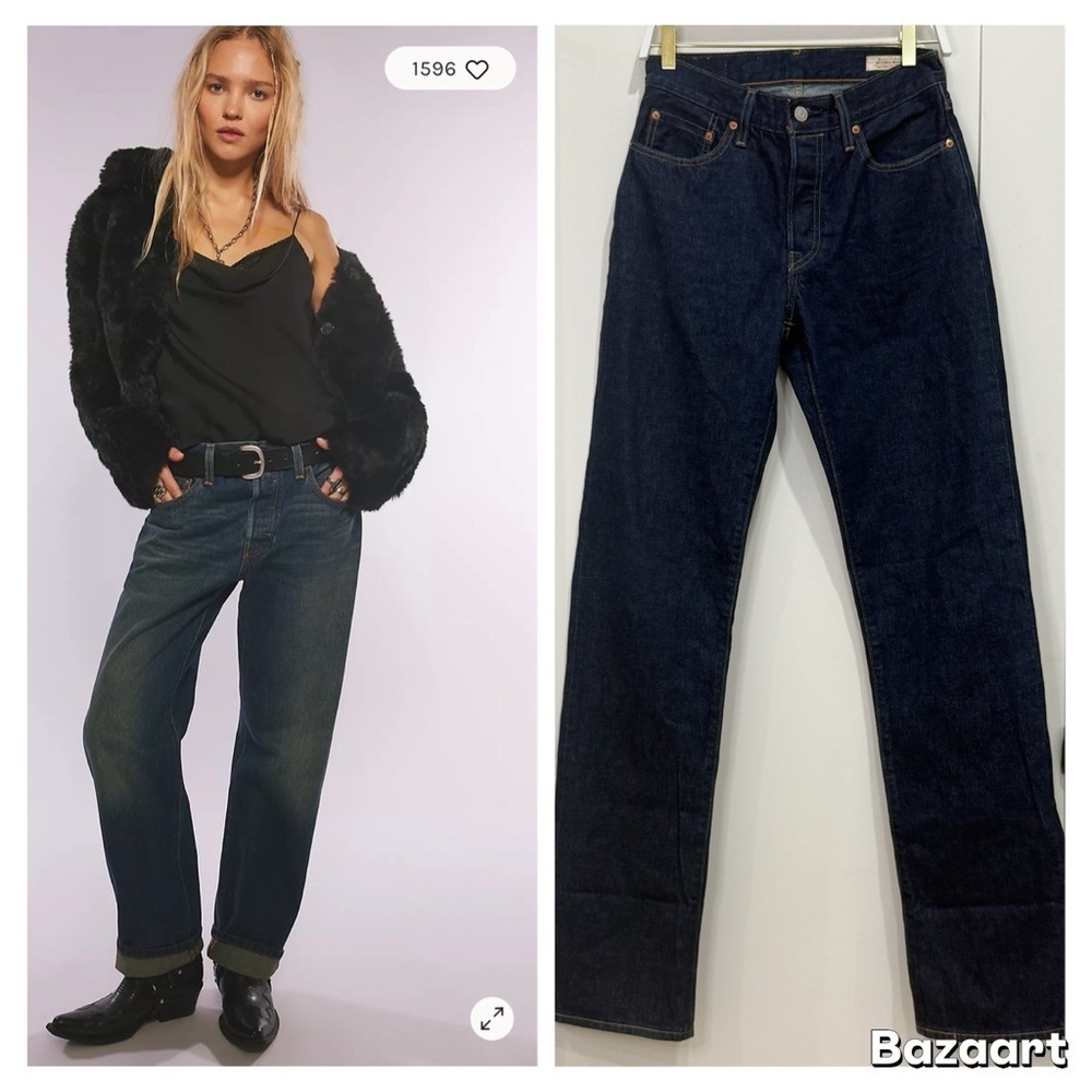 Levi's 501 90s Selvedge Jeans 26x36 Dark Wash Straight Leg Loose Minimal Chic